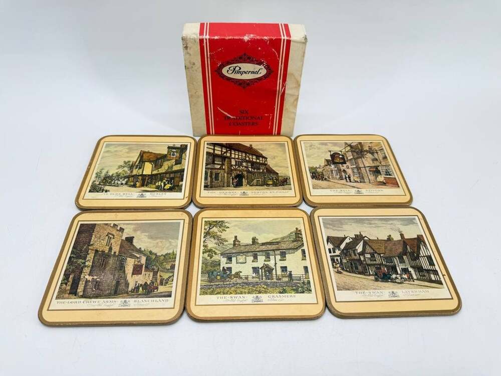 Vintage Pimpernel English Inns Coasters Set of 6 Traditional Pub Scenes Boxed